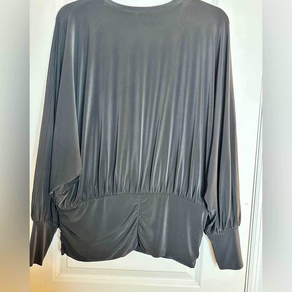NWOT Express Black Ruched Waist Blouse Elegant Draped Top Size L - Picture 3 of 9